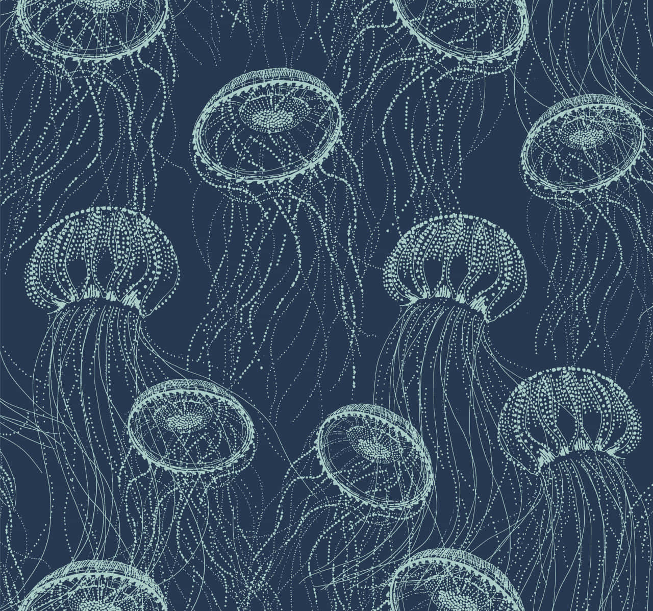 Jellyfish Pattern Navy Background Wallpaper