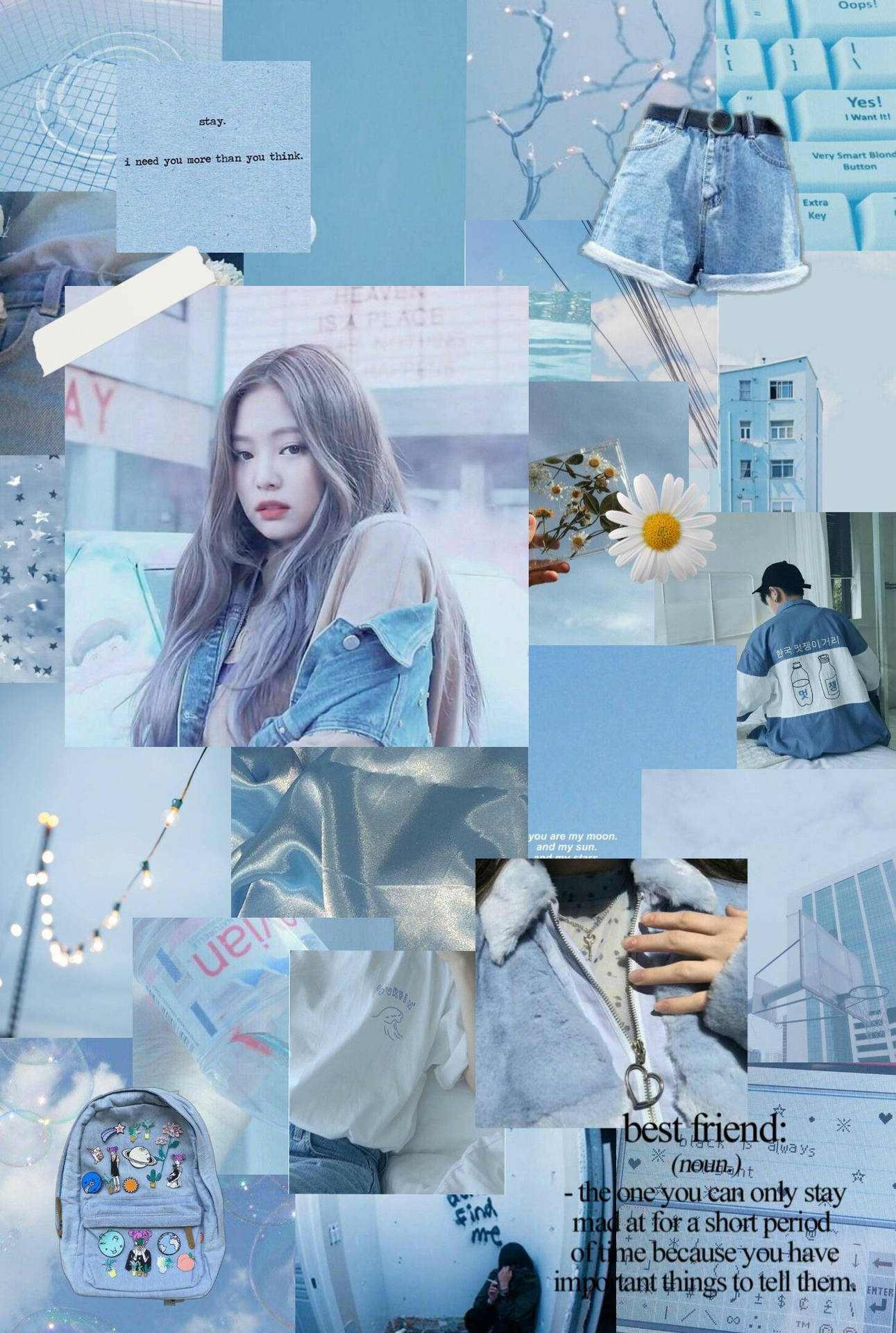 Jennie Kim Blue-themed Aesthetic Background