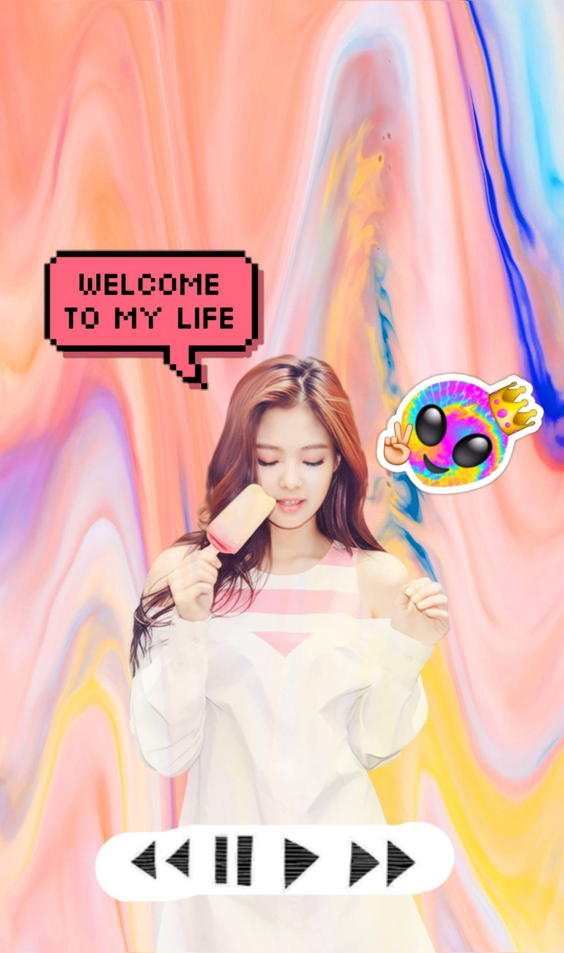Jennie Kim Eating Popsicle Colorful Aesthetic Background