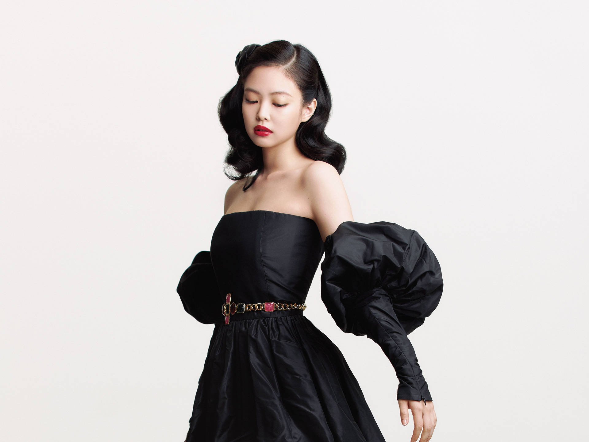 Jennie Kim Elegant Black Dress Background