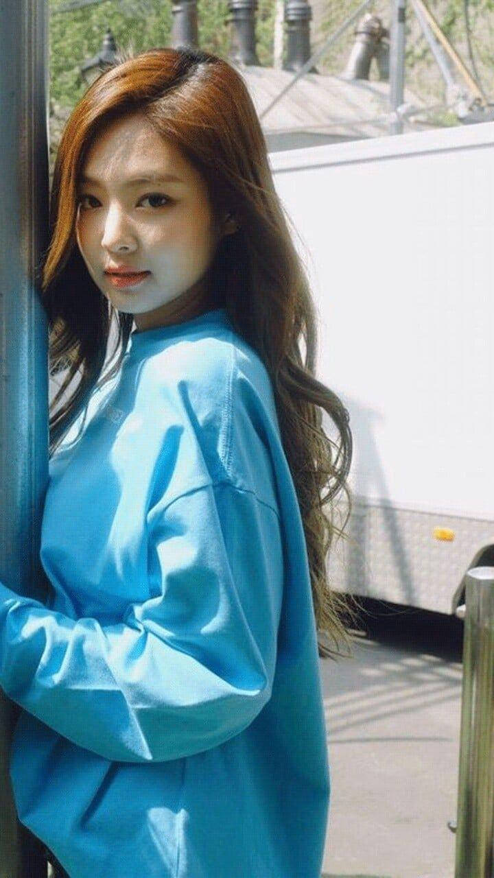 Jennie Kim In Blue Sweater Wallpaper