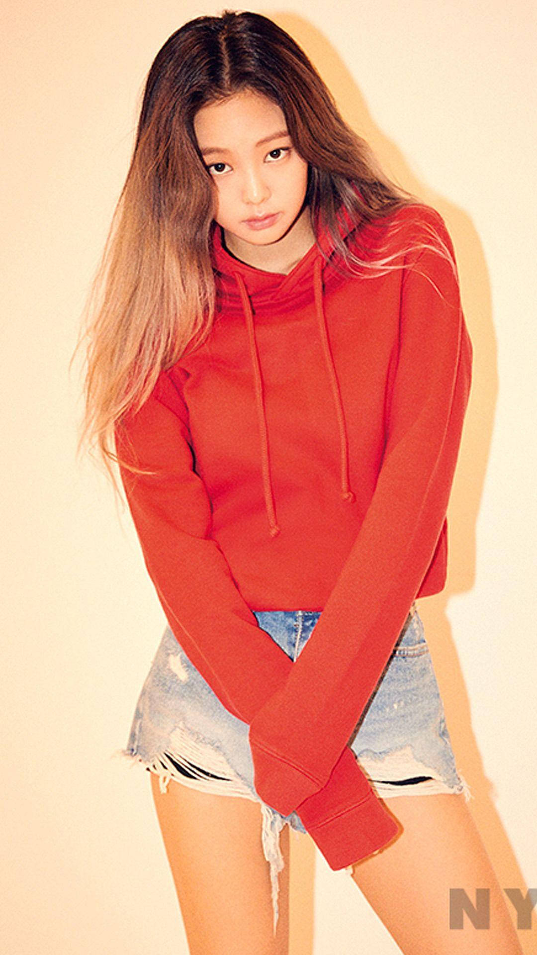 Jennie Kim In Red Hoodie Wallpaper