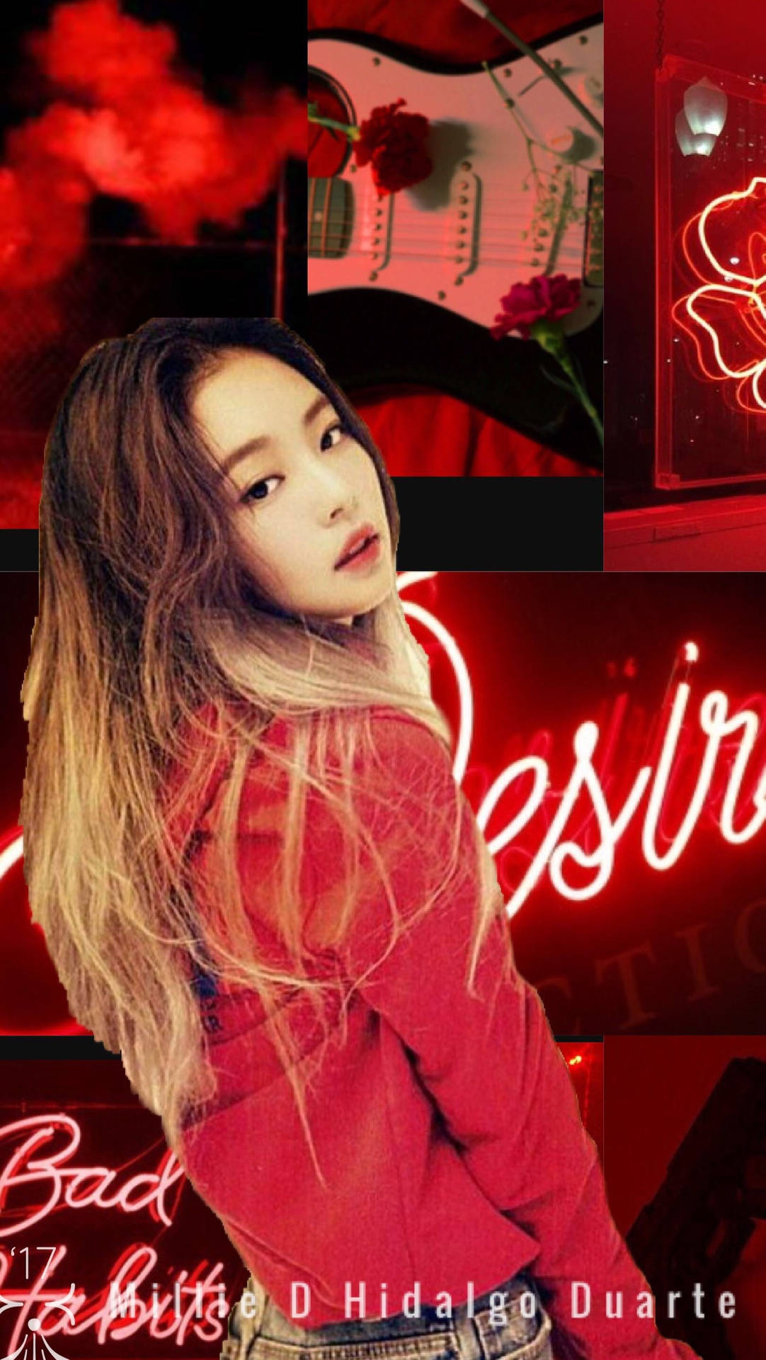 Jennie Kim på rød æstetisk tapet Wallpaper