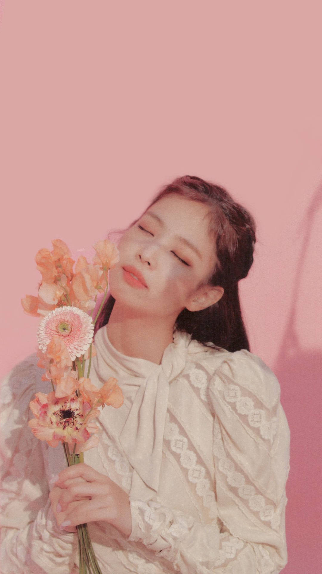 Jennie Kim Pink Flowers Wallpaper