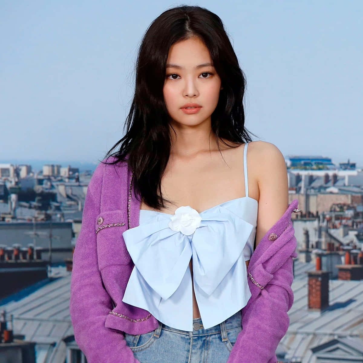 Blackpink Jennie In Blue Top With Ribbon Picture