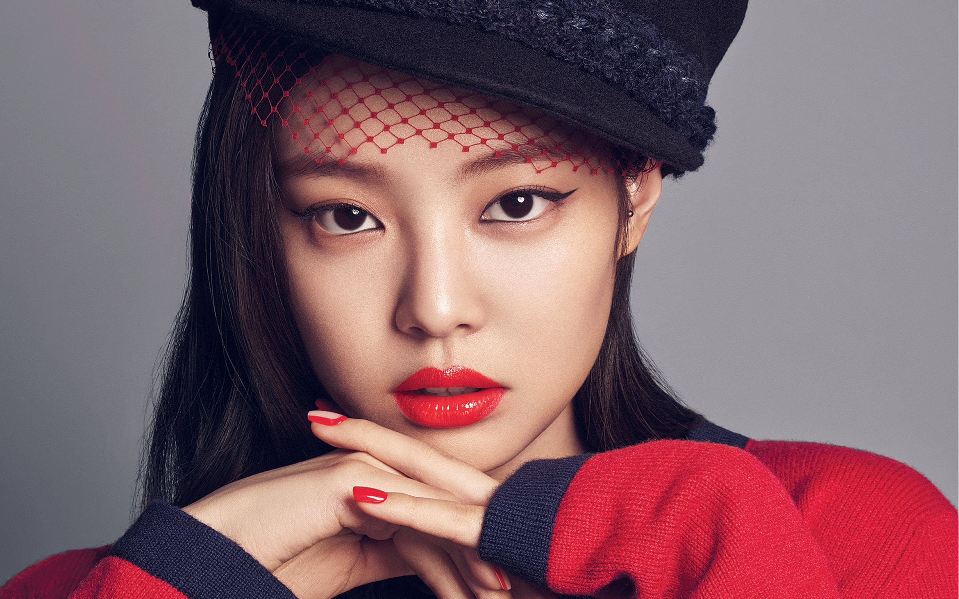 Jennie With Red Lipstick Blackpink Desktop Wallpaper