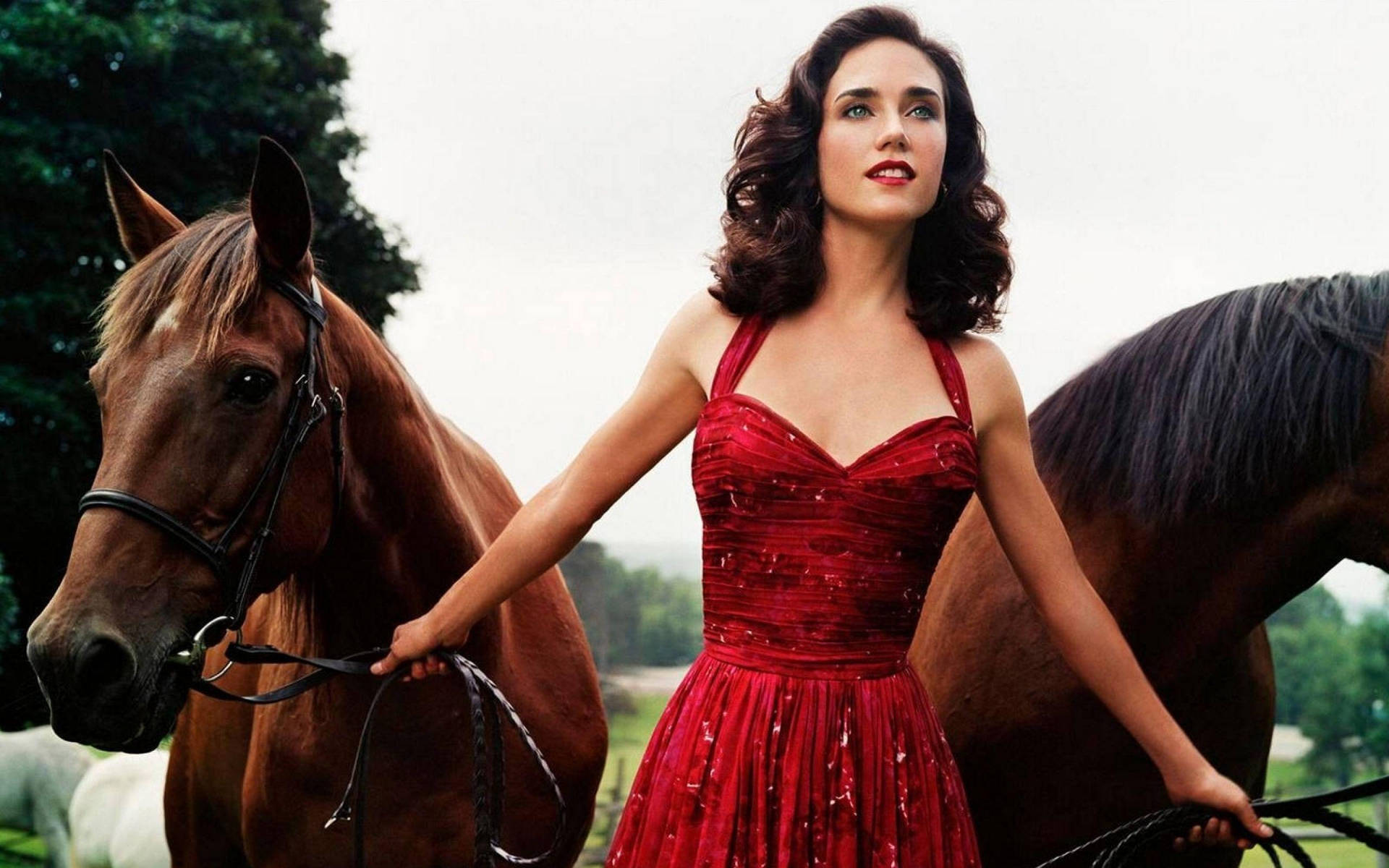 Jennifer Connelly With Horses Wallpaper