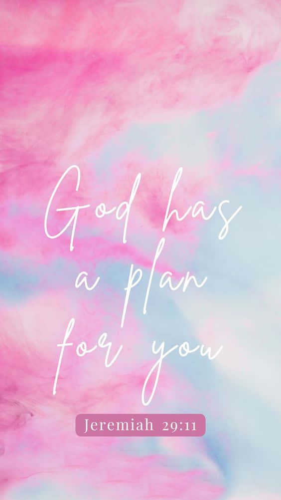 En pink og blå akvarel baggrund med ordene Gud har en plan for dig Wallpaper