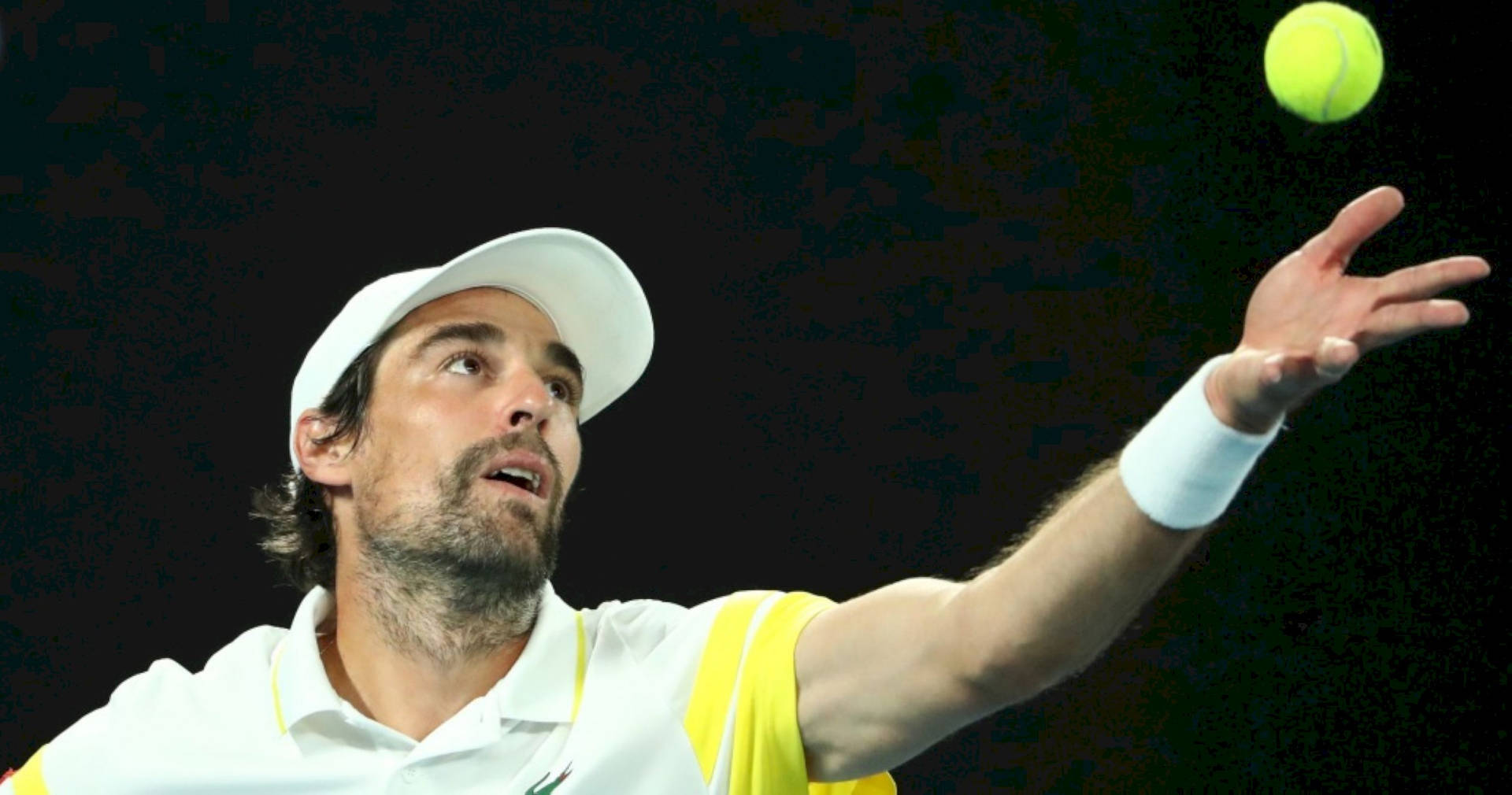 "French Tennis Player Jeremy Chardy in the Midst of a Serve" Wallpaper