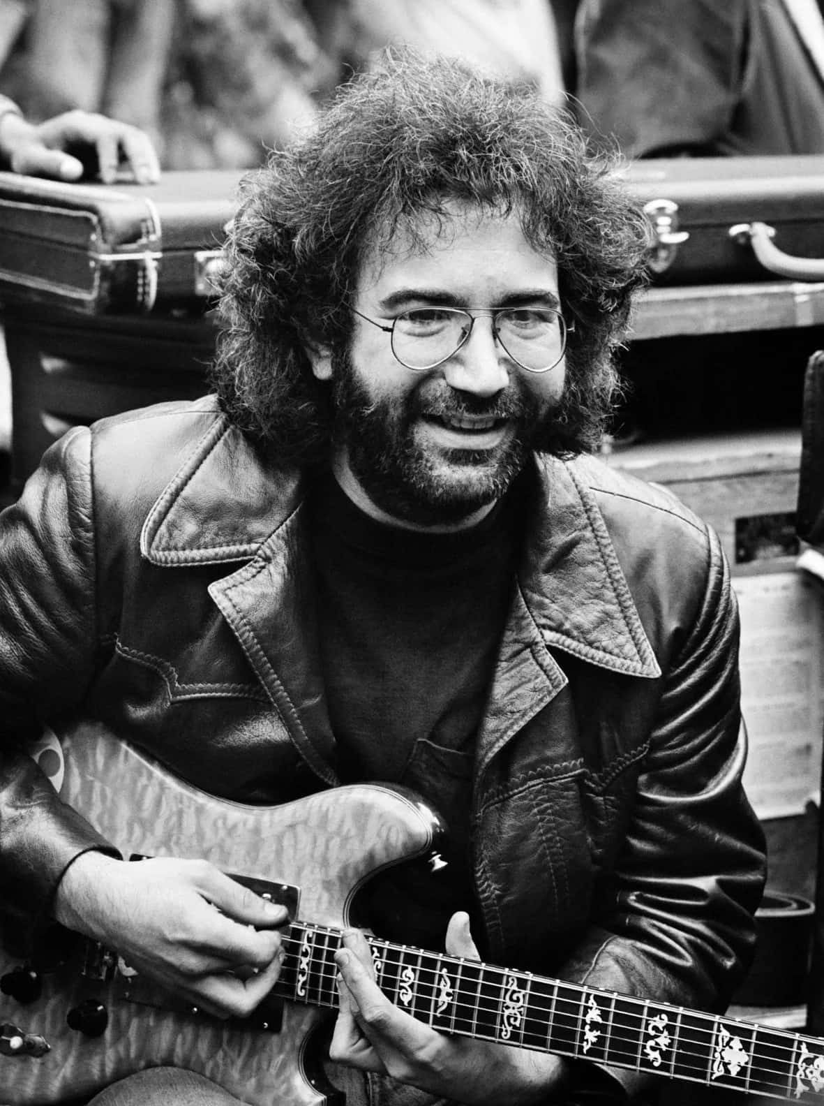 Download Jerry Garcia Playing Guitar Blackand White Wallpaper ...