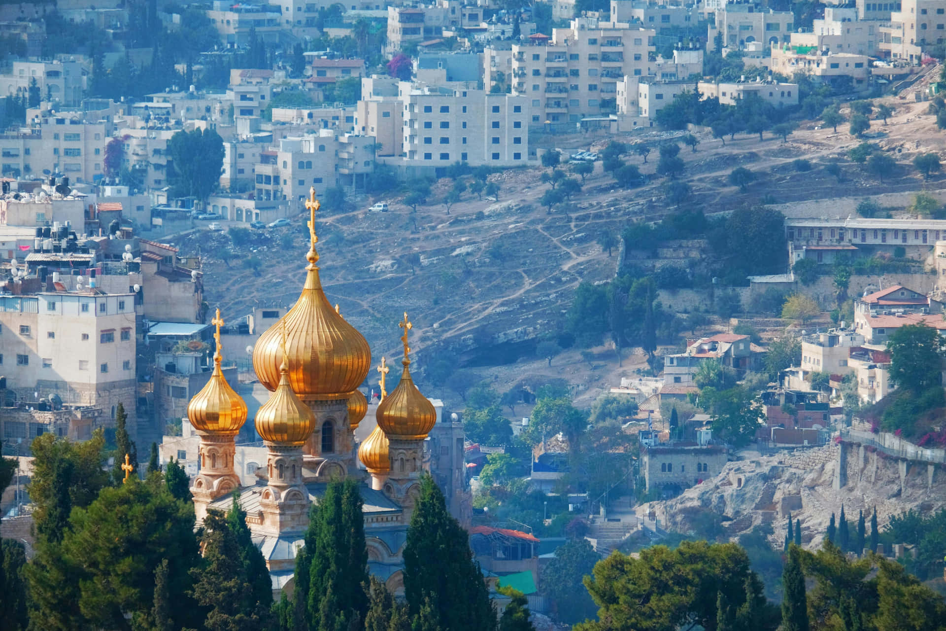 Jerusalem Golden Domes Overlooking Cityscape Wallpaper