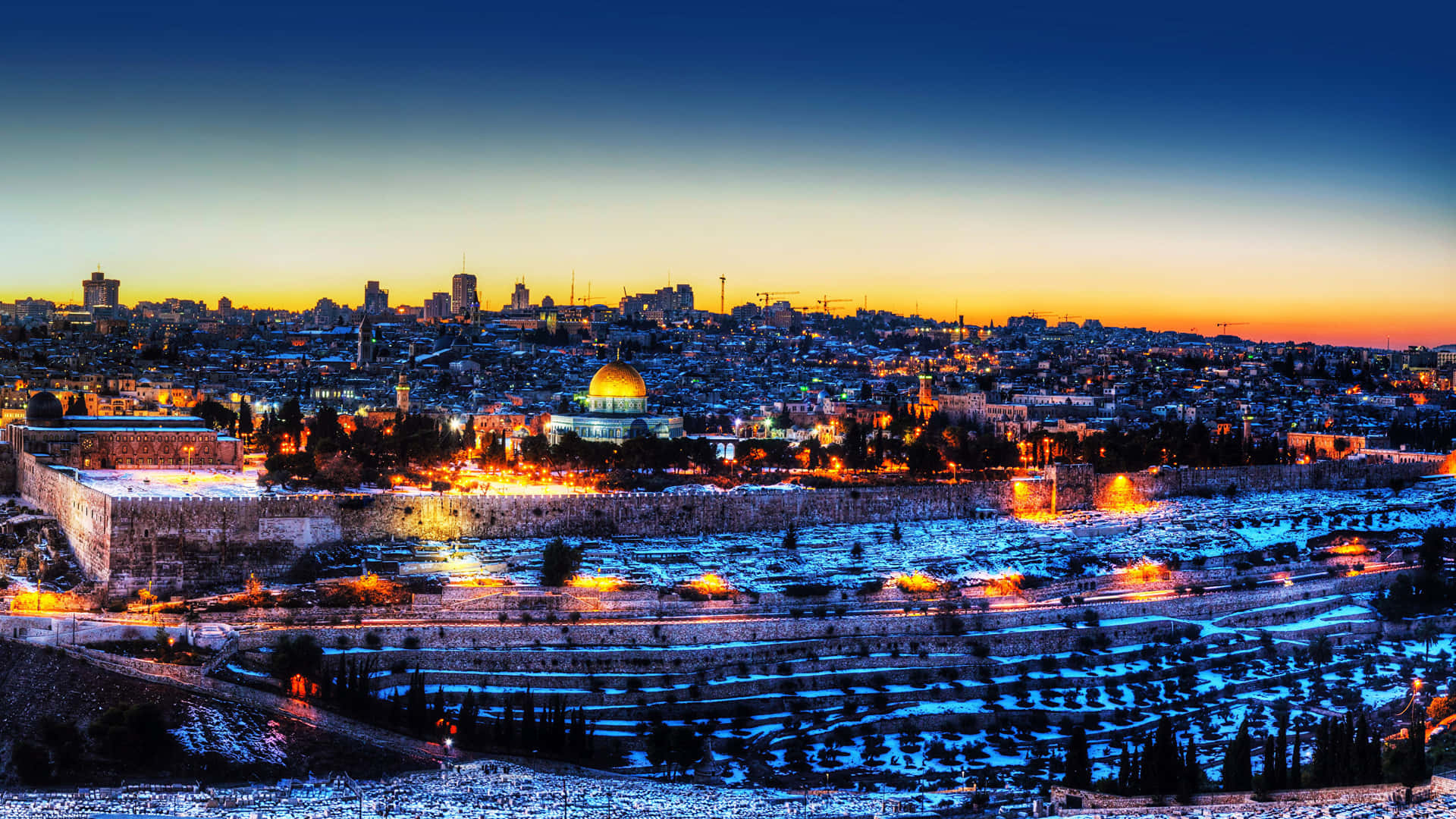Jerusalem Skyline Dusk Panorama Wallpaper