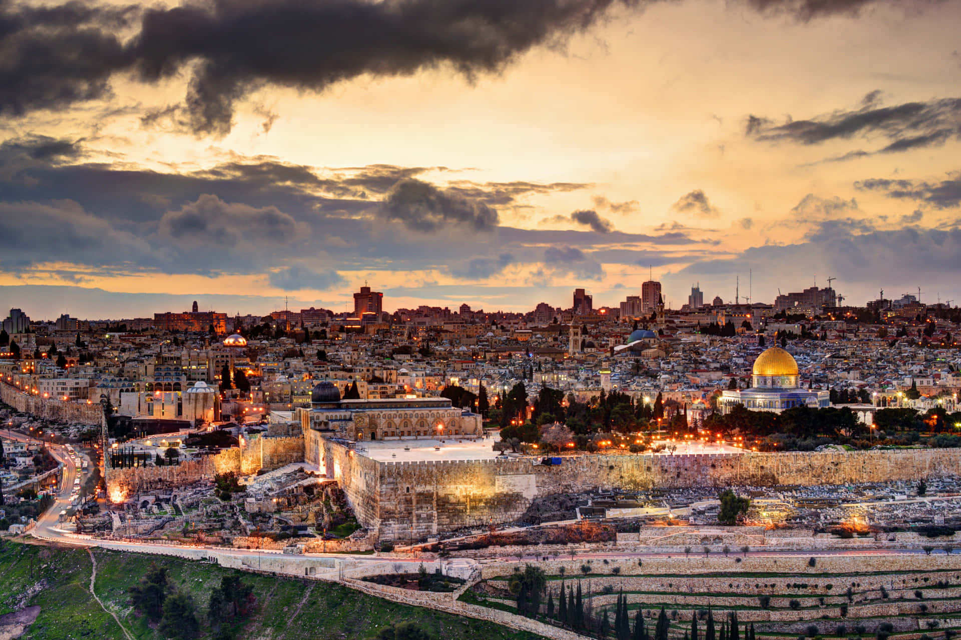 Jerusalem Sunset Overlooking Historic City Wallpaper