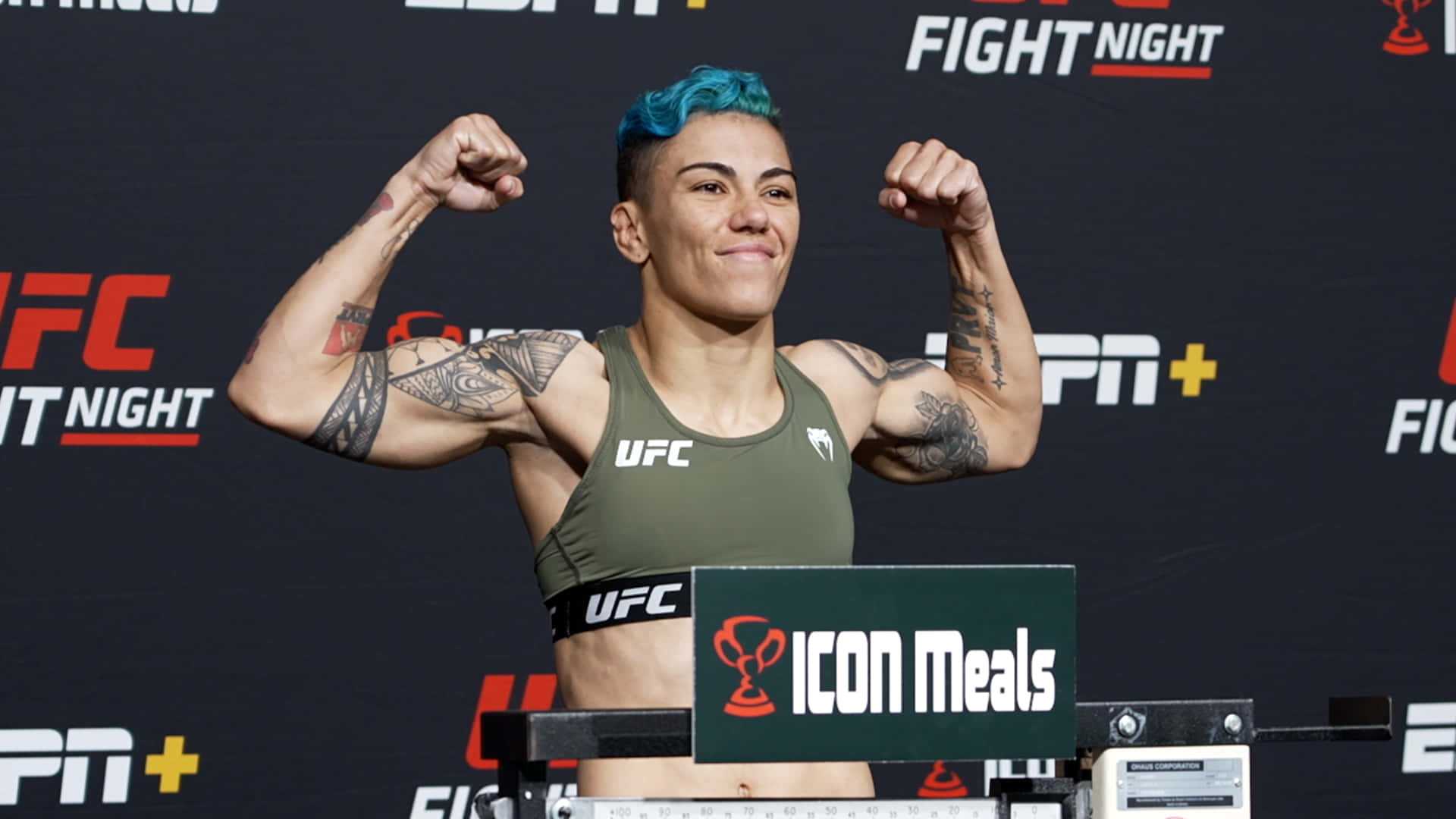 Brazilian UFC star Jessica Andrade in weight-in session. Wallpaper