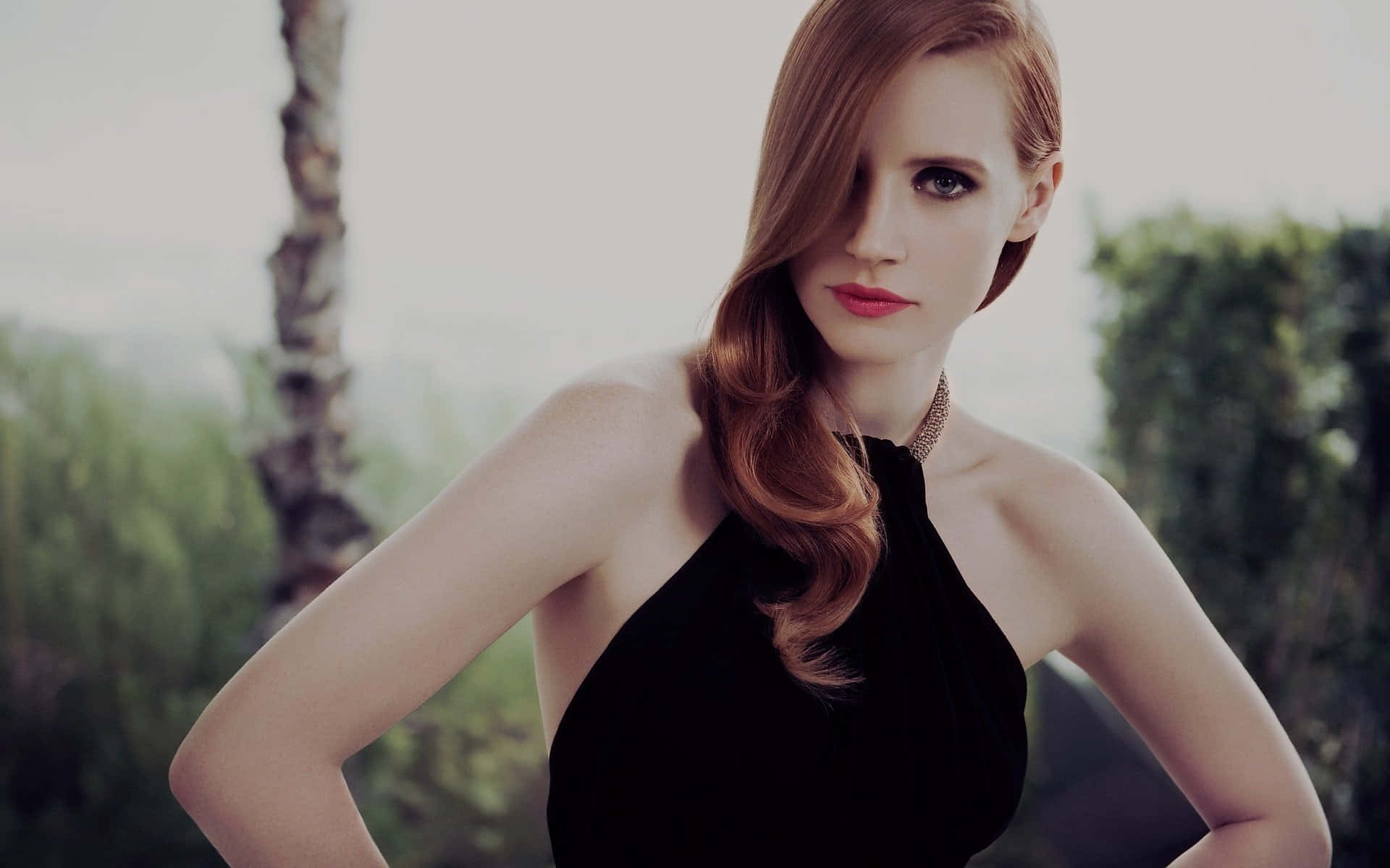 Jessica Chastain posing elegantly during a photoshoot Wallpaper
