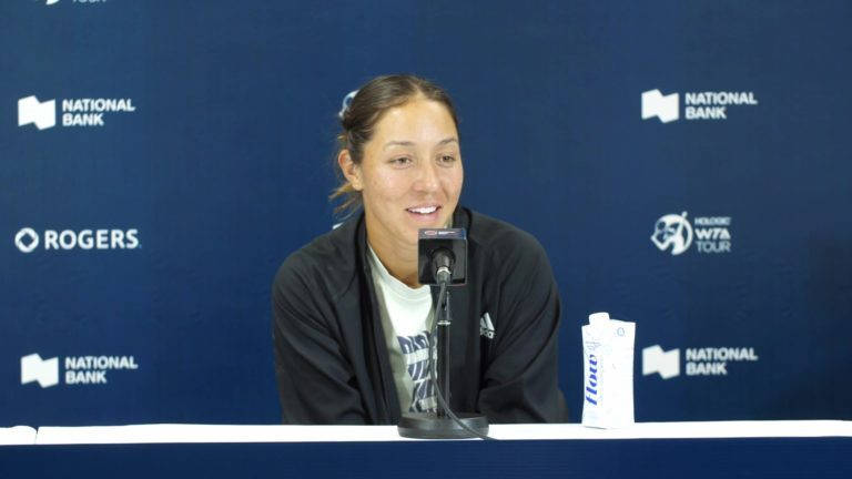 Caption: Jessica Pegula answering Questions during a Press Conference Wallpaper