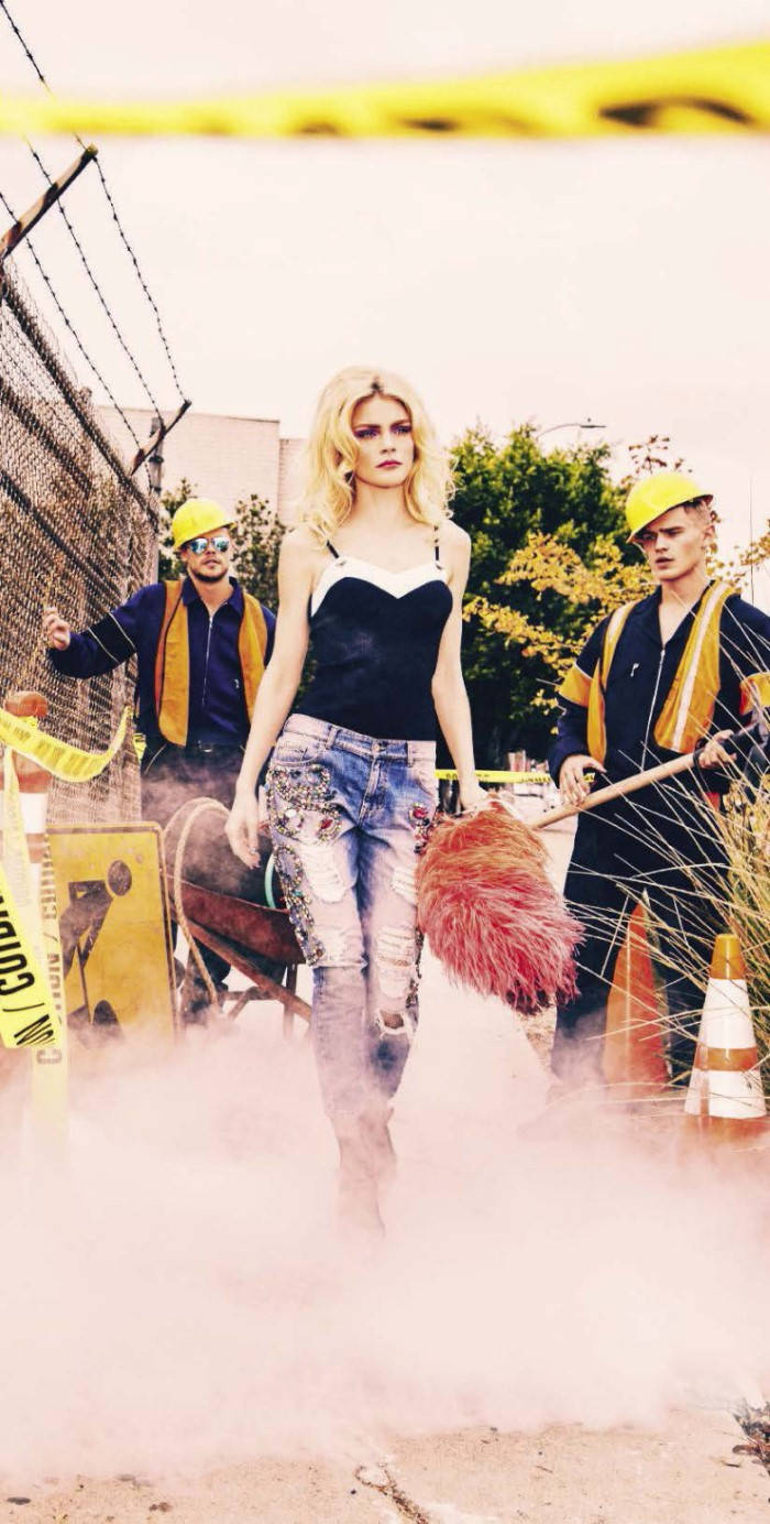 Jessica Stam With Construction Workers