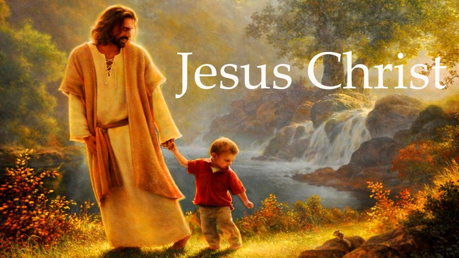 Jesu fører et ungt barn på vejen til retfærdighed. Wallpaper