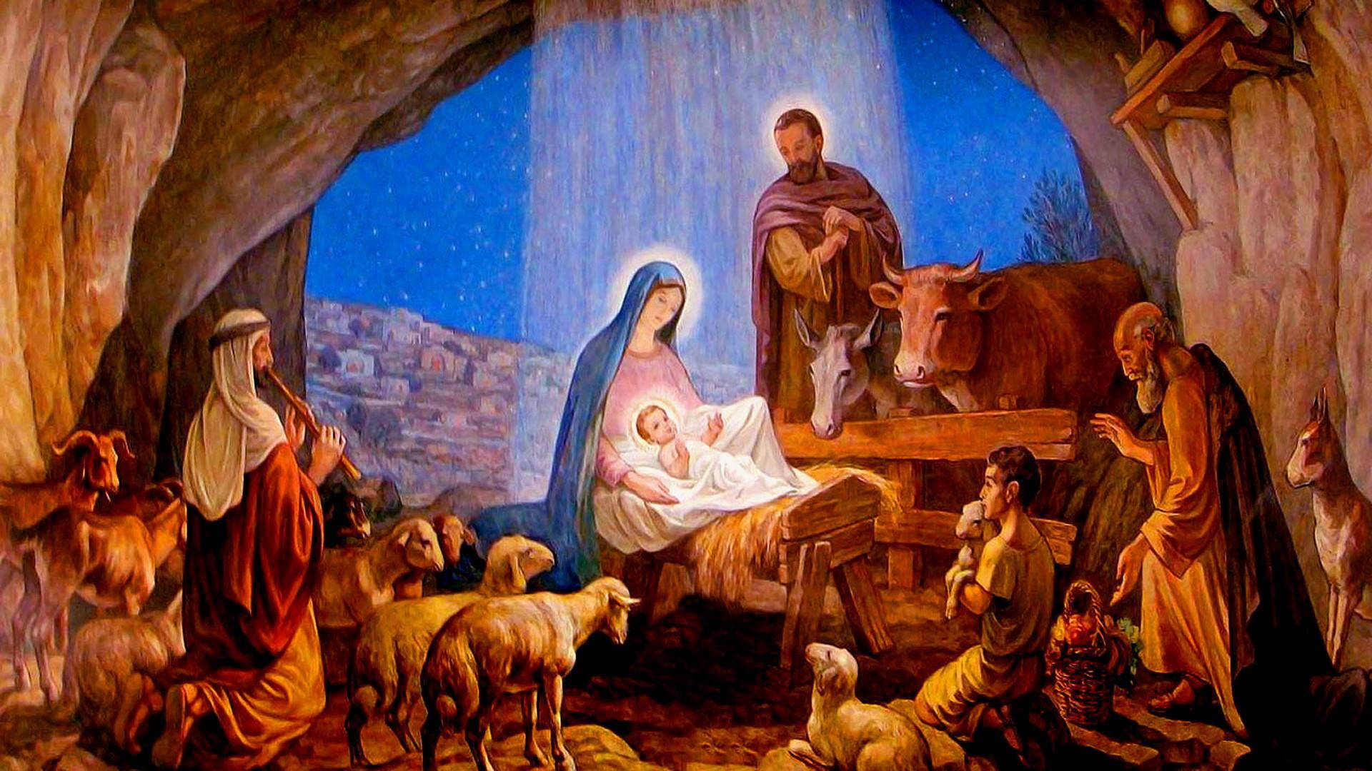 Scenen af Jesu Kristi fødsel Wallpaper Wallpaper