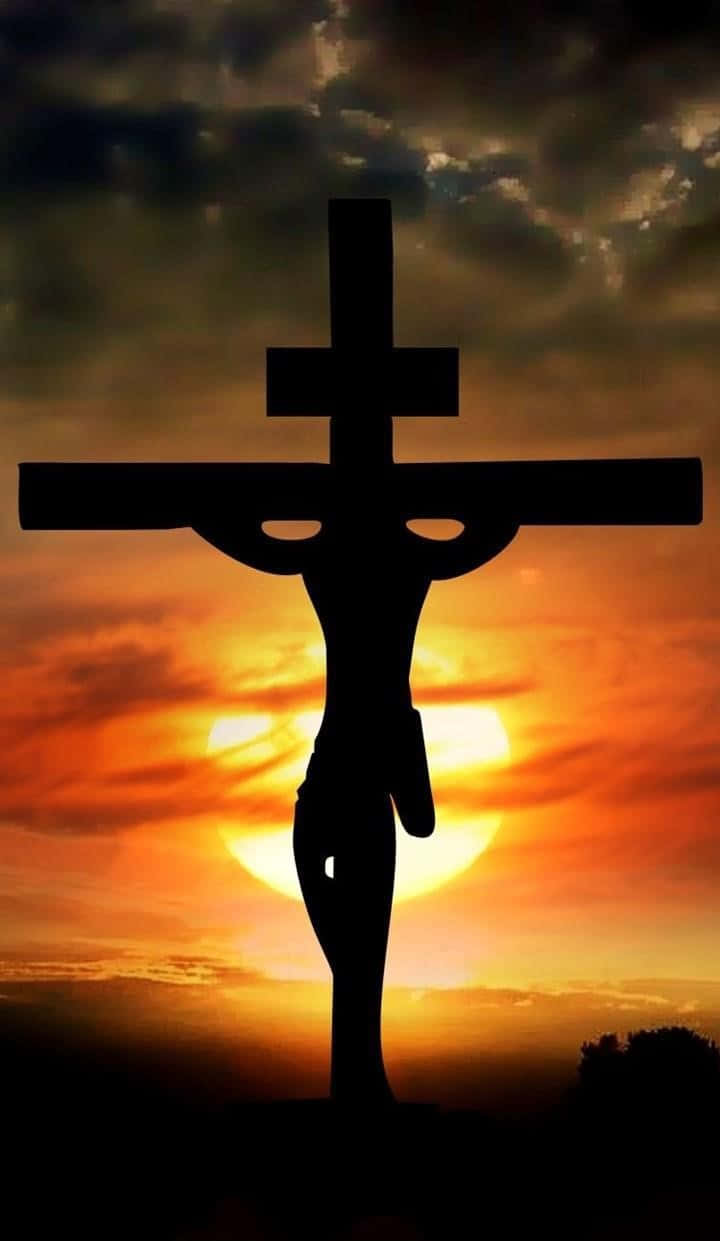 Billedetaf Jesus Kristus På Korset Ved Solnedgang