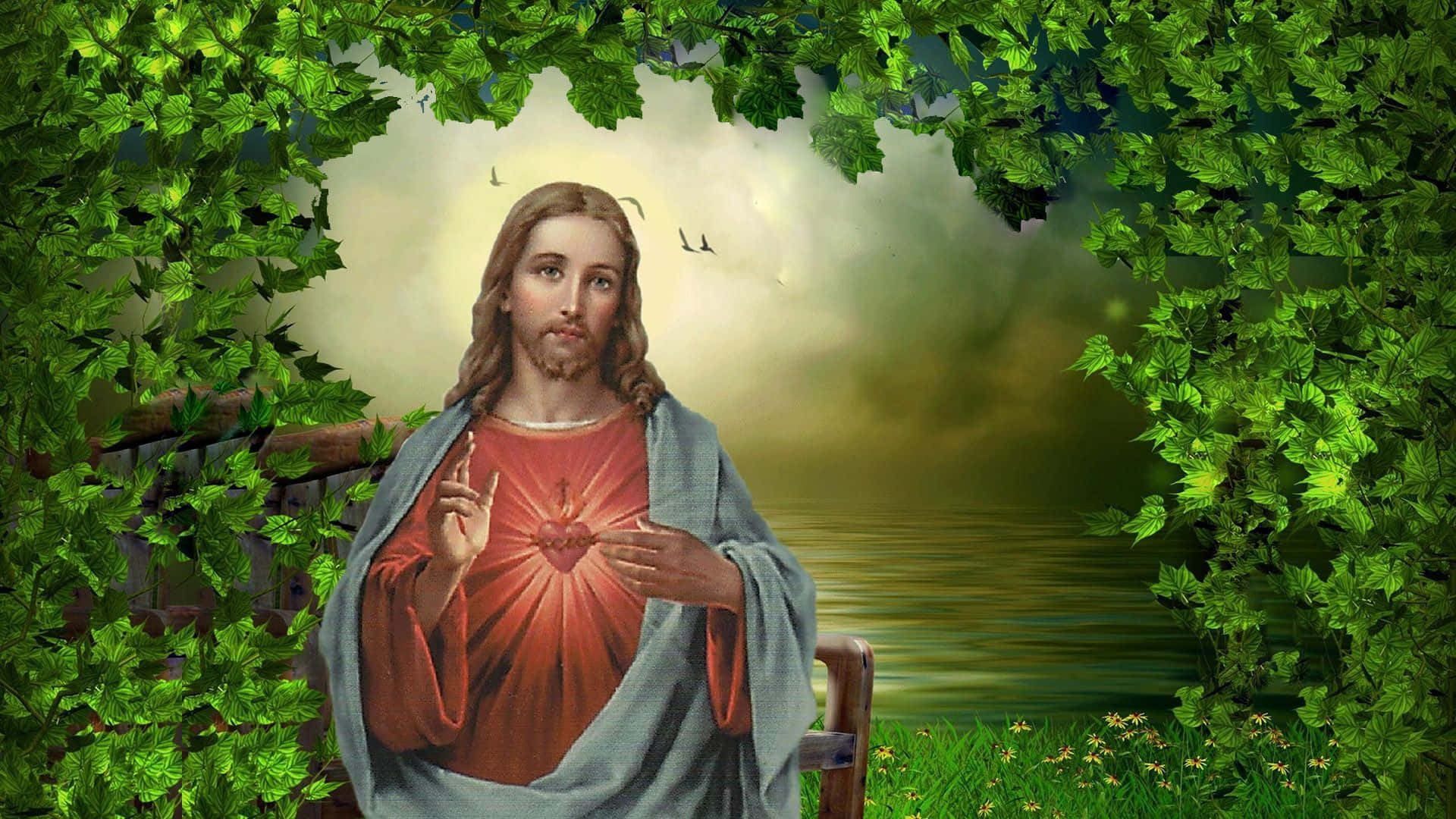 Jesuschristus Bild Mit Grünem Hintergrund