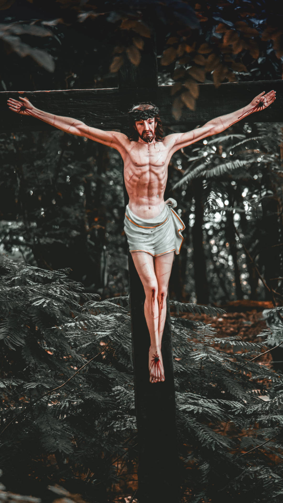 Jesus Cross In Forest Background