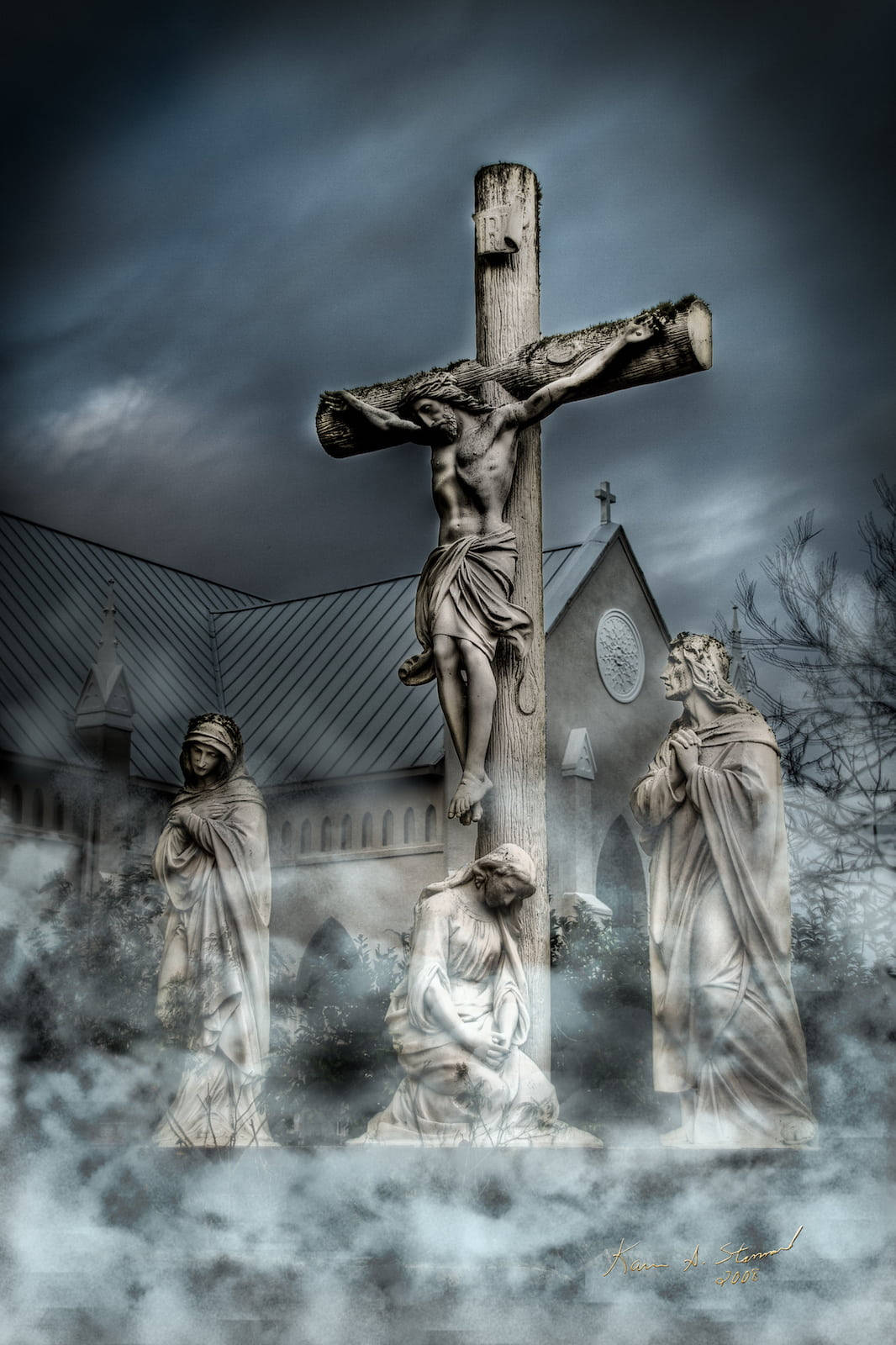 Jesus Cross Outside Church Wallpaper