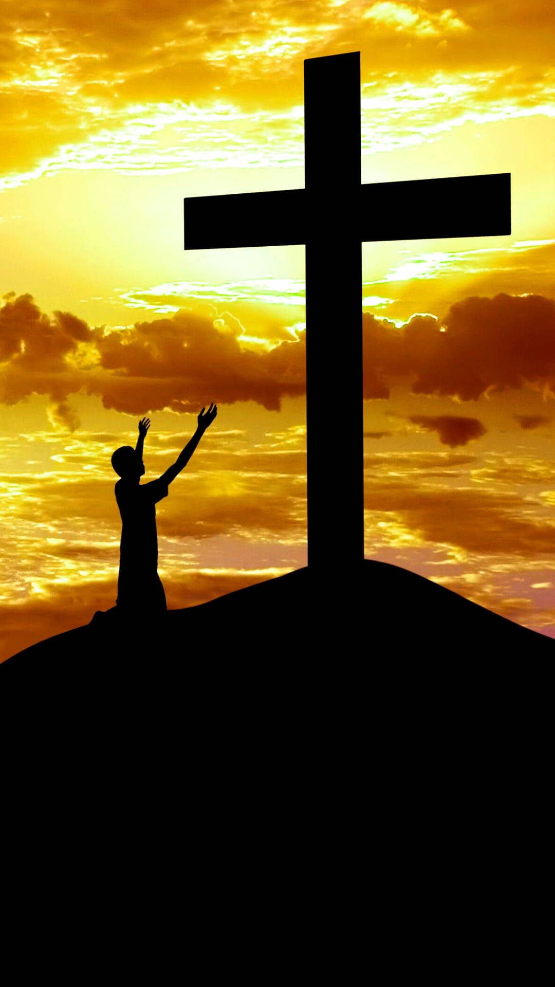 Jesus Cross With Man Kneeling Wallpaper