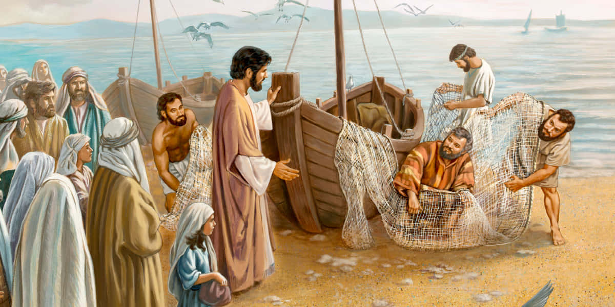 Jesus and His Disciples enjoy a shared moment Wallpaper
