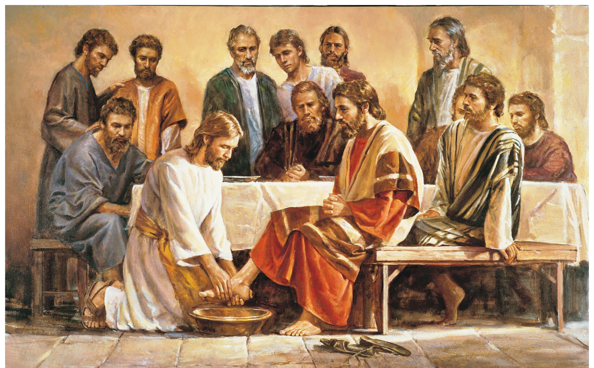 Jesus and His Disciples in a Serene Moment Wallpaper
