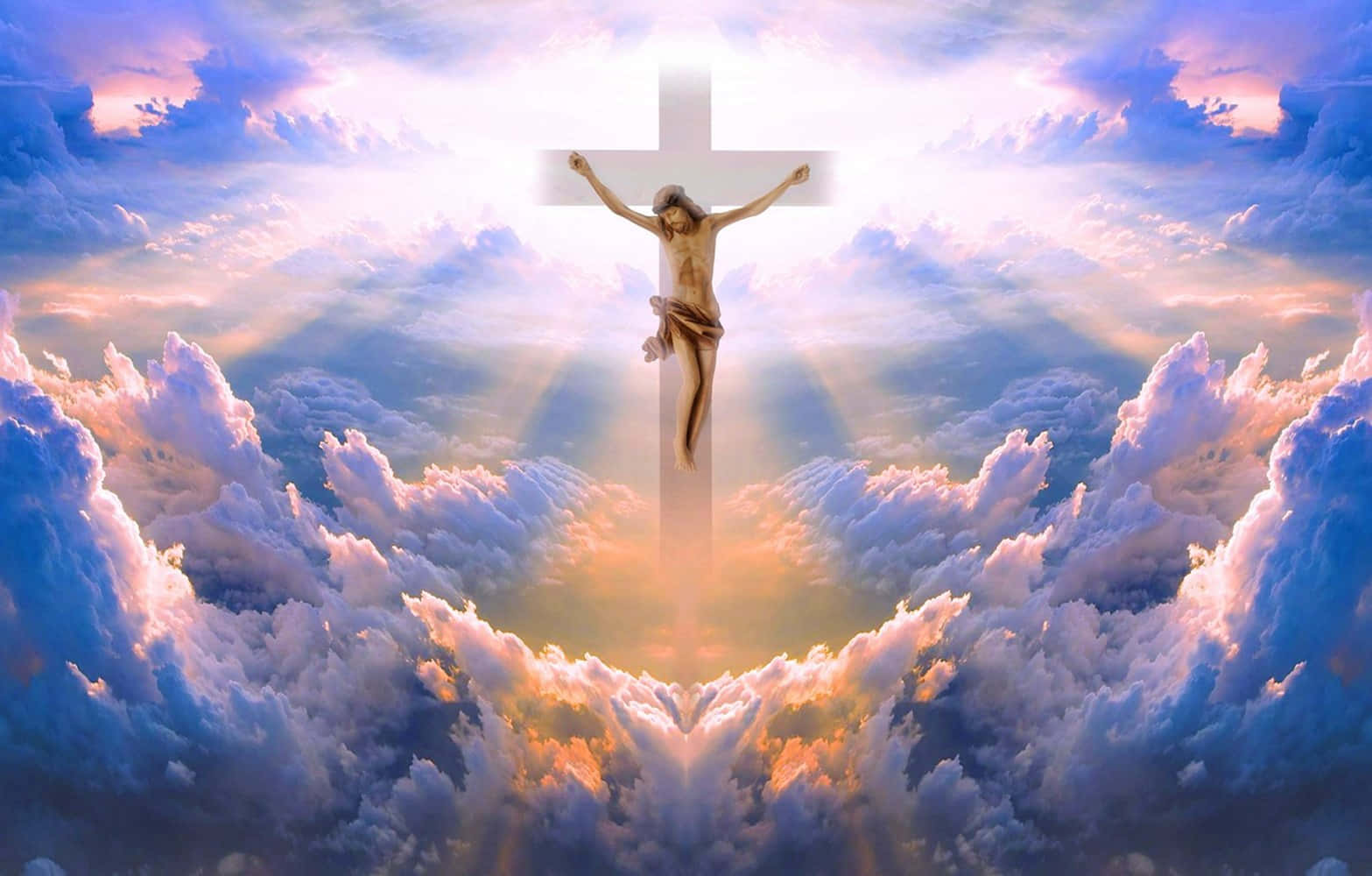 Holy Jesus In Heaven Pierced In The Cross Wallpaper