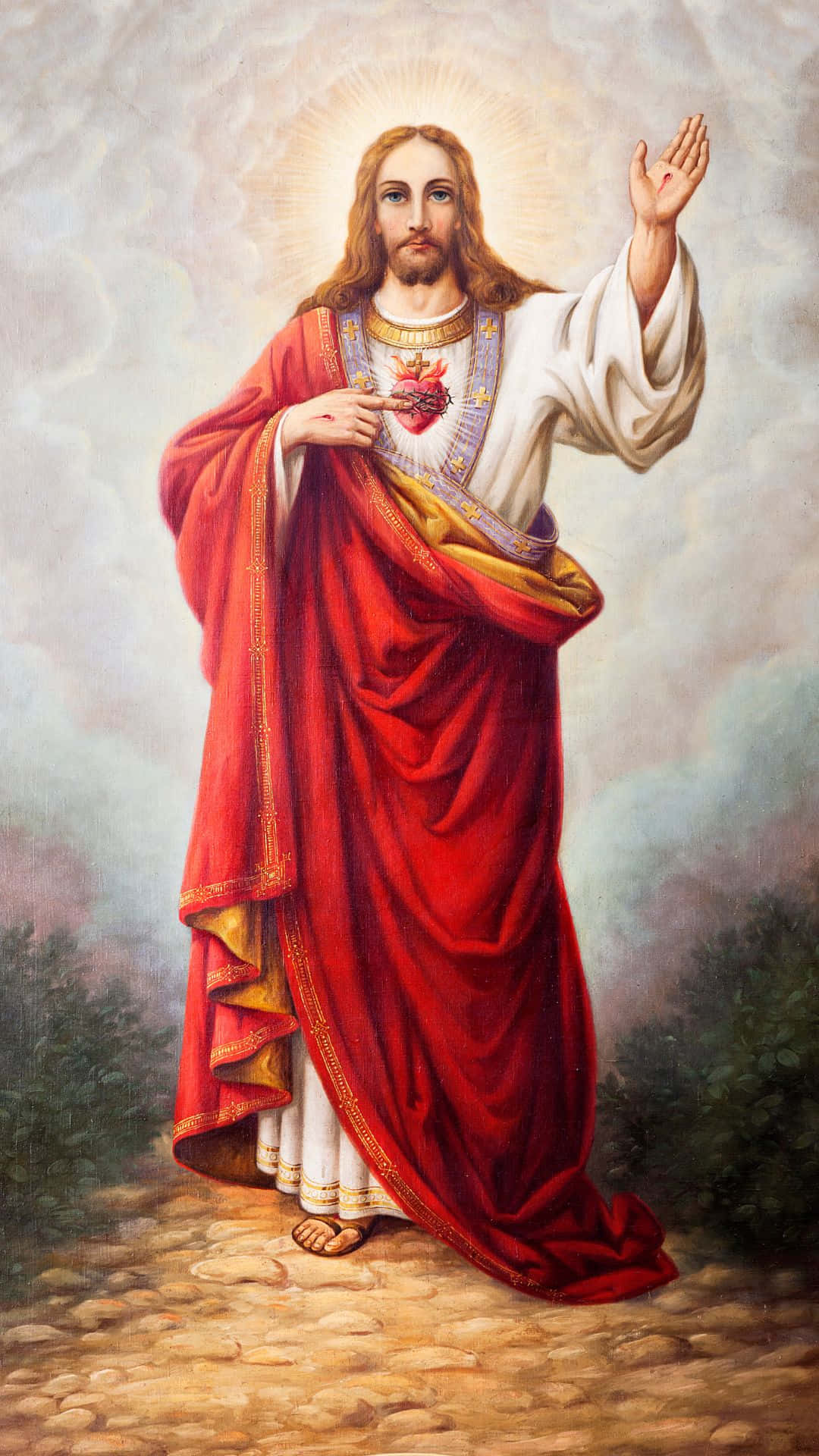Porträtvon Dem Barmherzigen Jesus Im Himmel Wallpaper