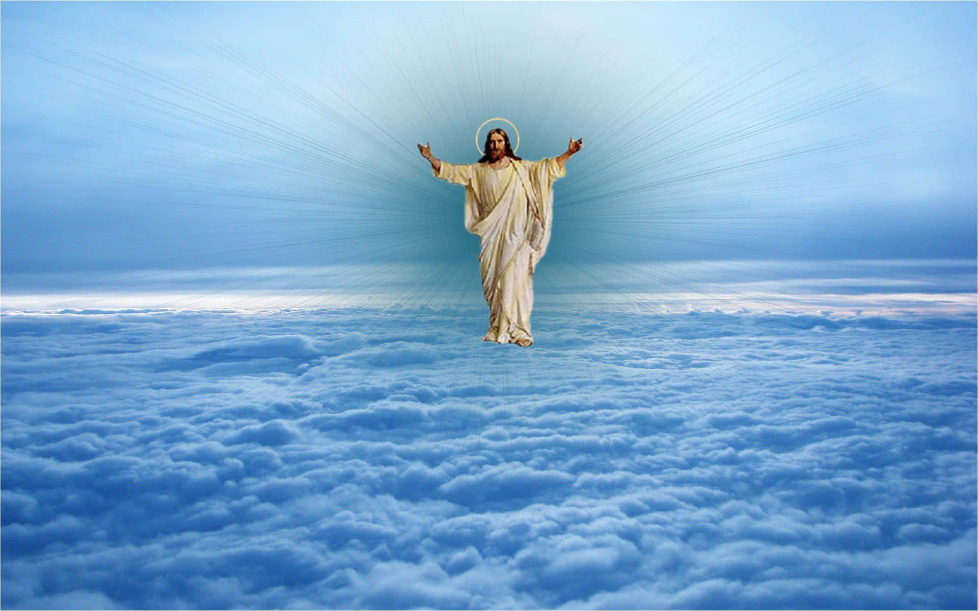 Jesus In Heaven Above Thick Sea Of Clouds Wallpaper