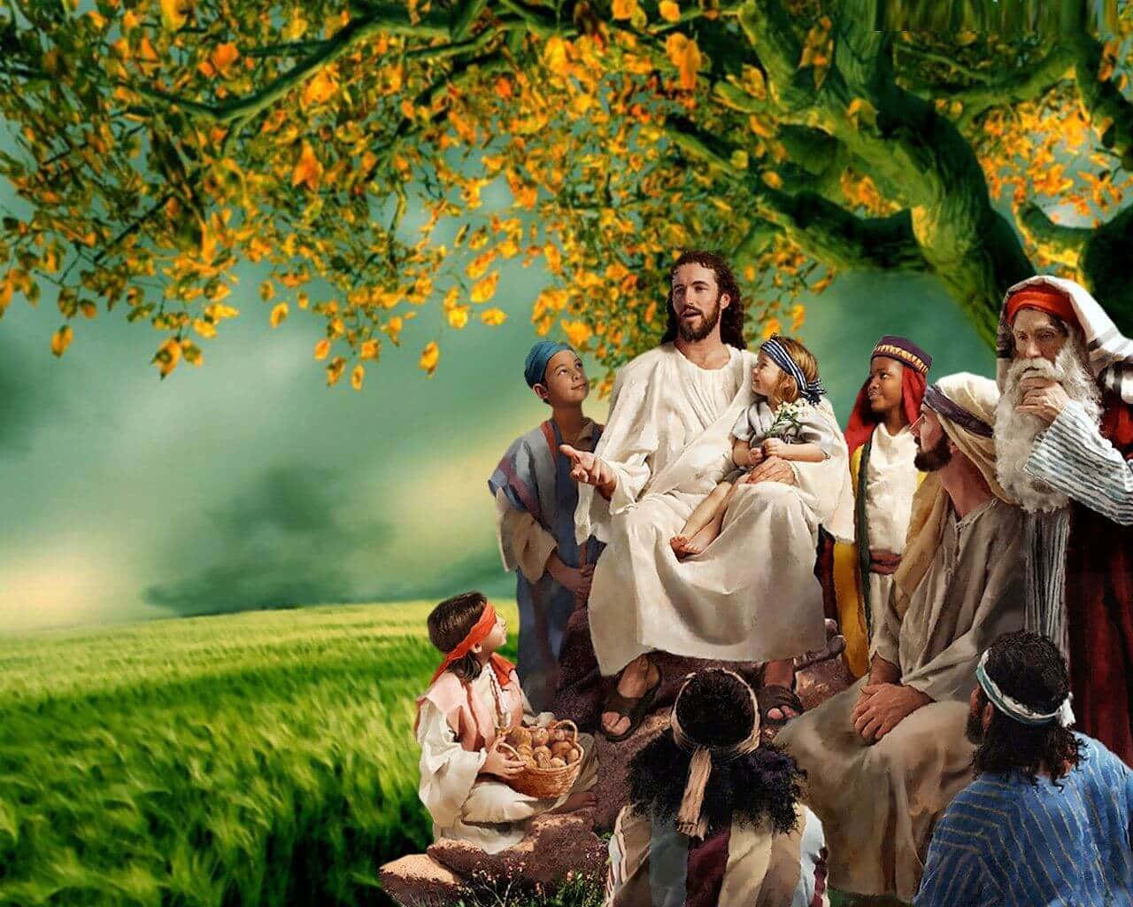 Jesusim Himmel Mit Seinen Aposteln Und Kindern Wallpaper