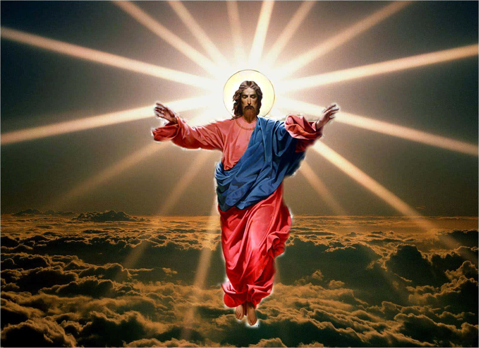 Lysandehelgonring Runt Jesus I Himlen. Wallpaper