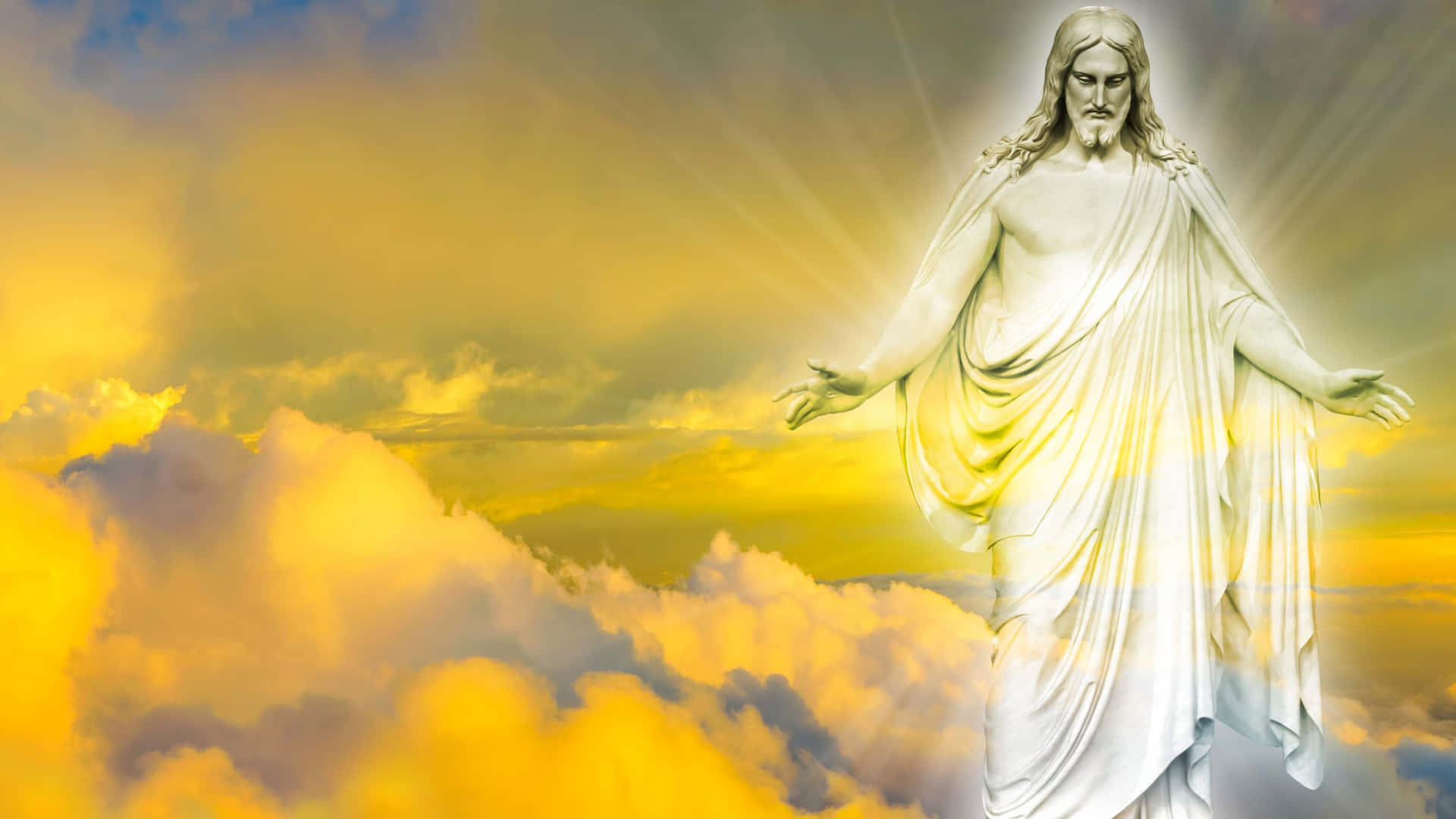 Jesus In Heaven And Golden Thick Clouds Wallpaper