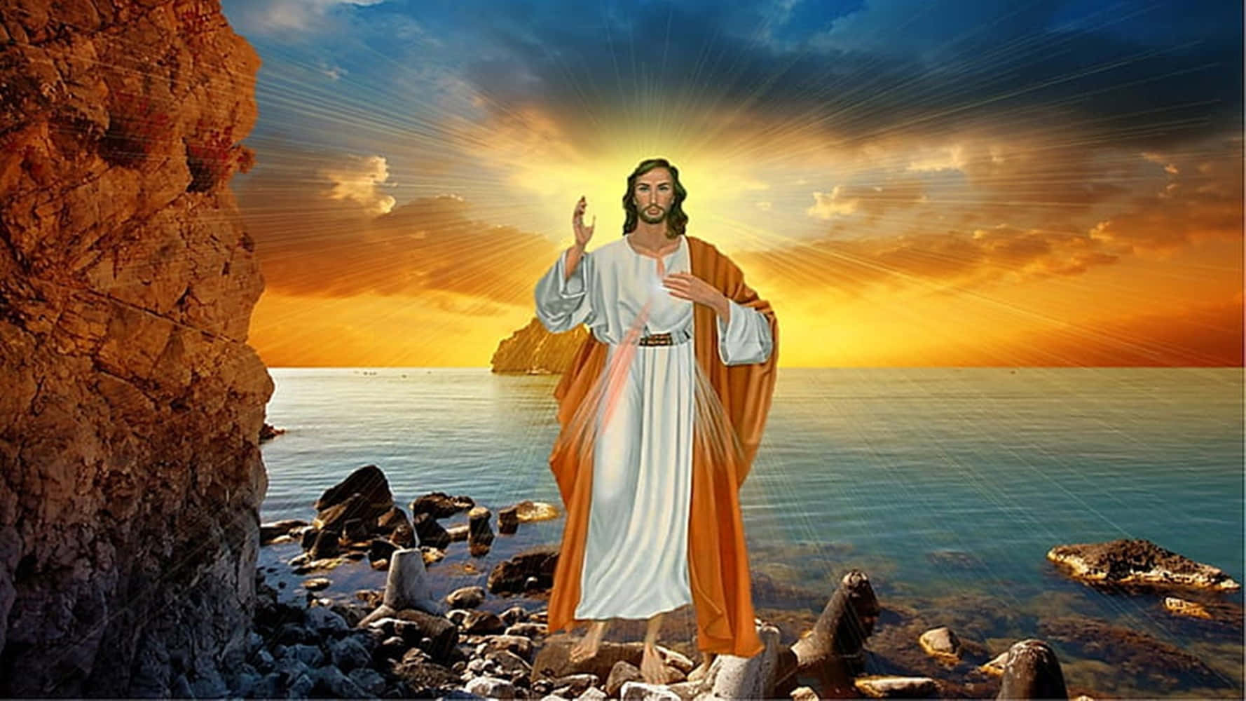 Download Jesus In Heaven Against Golden Sunset Wallpaper ...