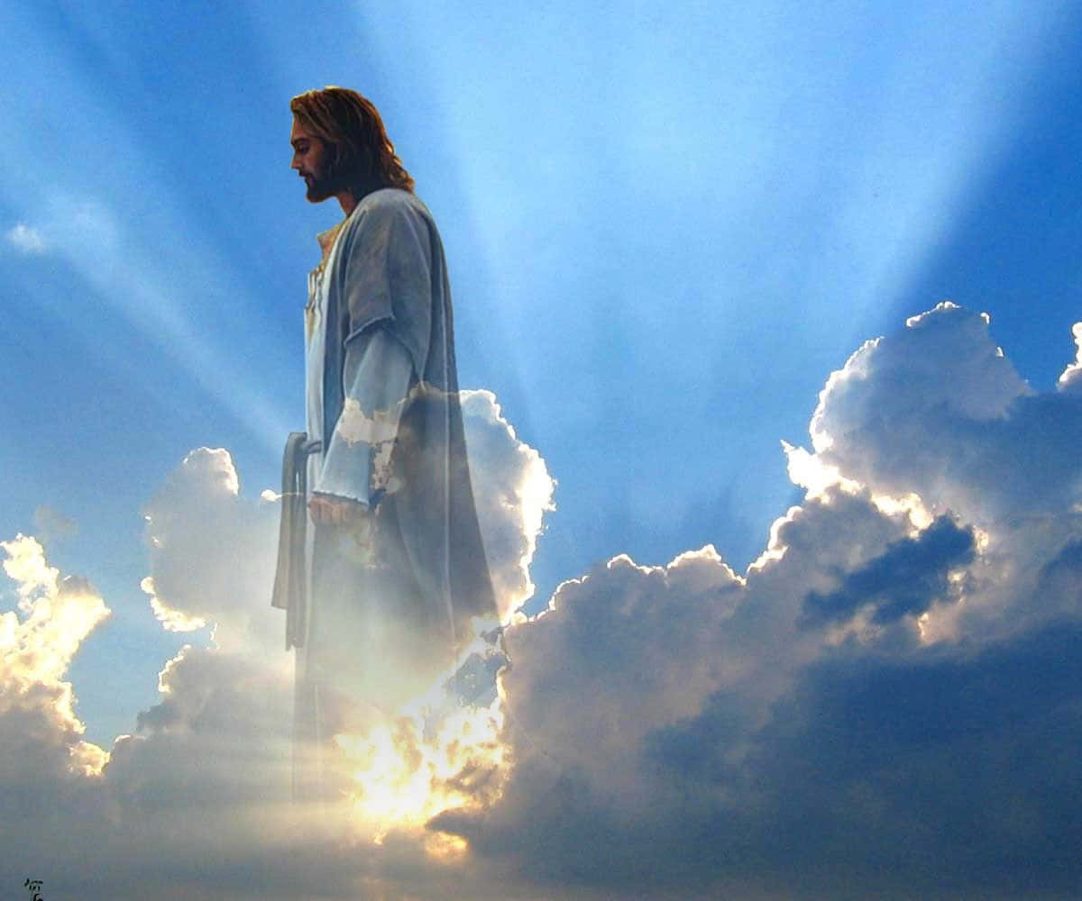 Download Ascending Jesus In Heaven Against Sunset Wallpaper ...