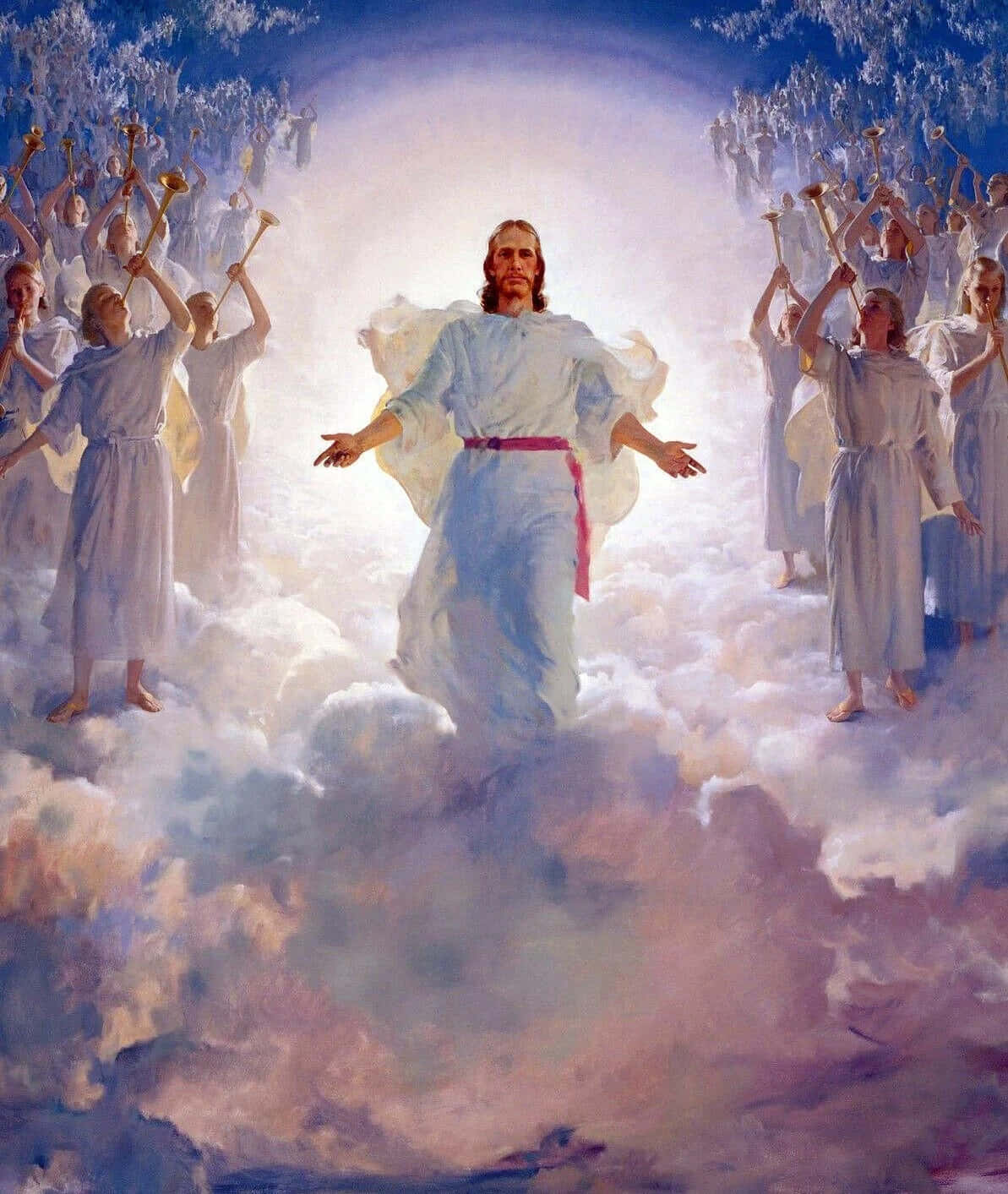 Jesus i Himlen, glæde sig sammen med englene. Wallpaper
