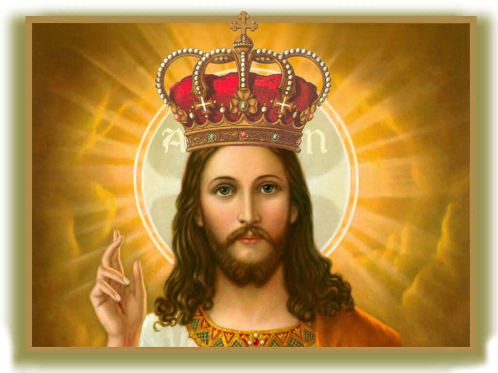 Jesusé O Rei Com Coroa Vermelha Papel de Parede