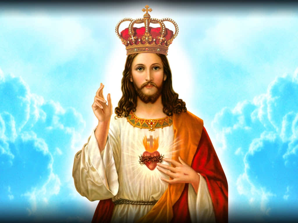Jesuser Kongen I Blå Skyer. Wallpaper