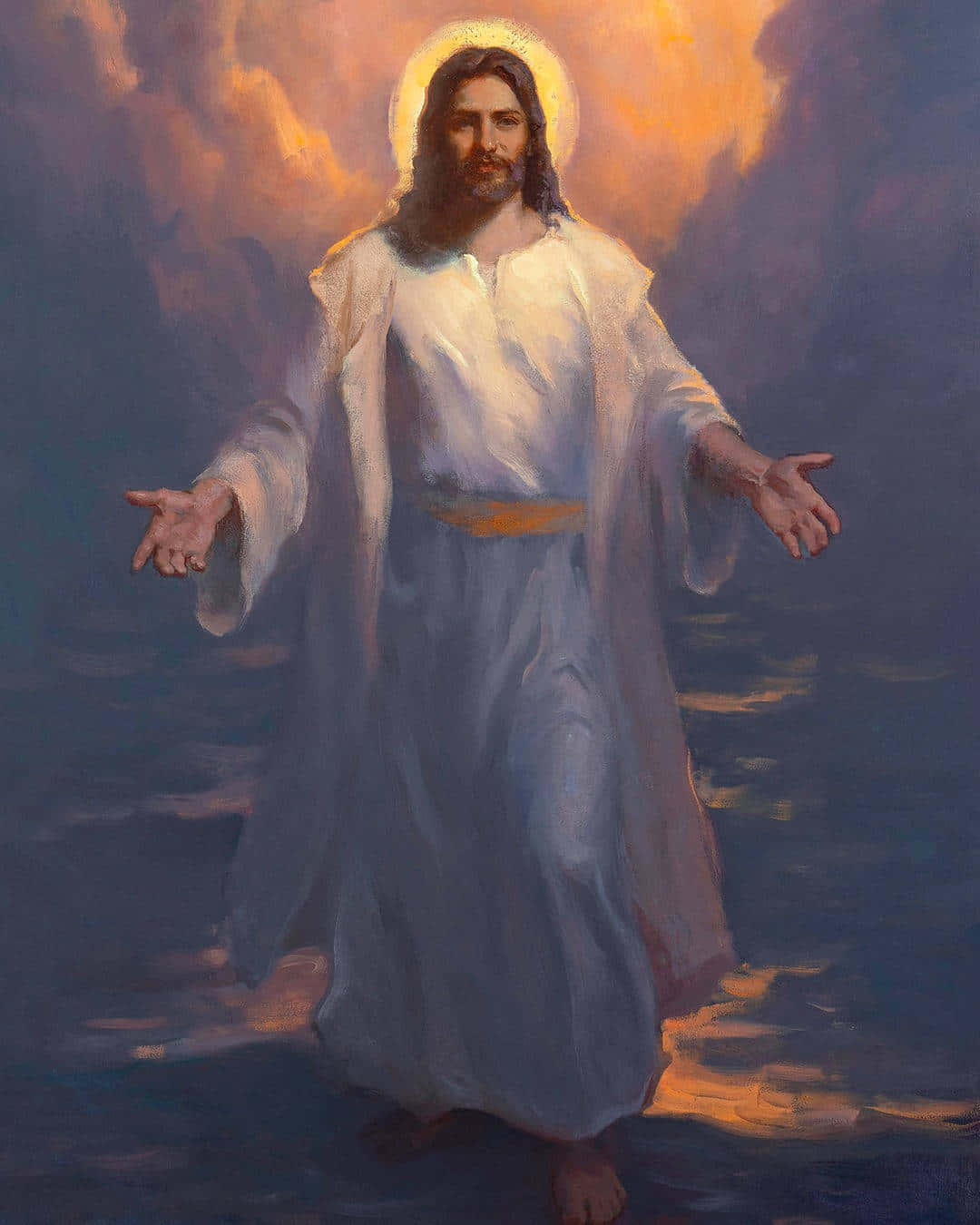Jesus er konge, der går på vandet skrivebordsbaggrund. Wallpaper