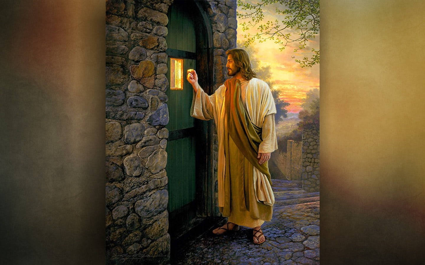 Jesus Knocking On Green Door Desktop Wallpaper