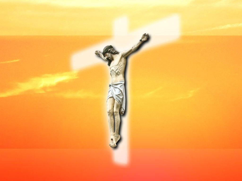 Jesus On Cross Artwork With Orange Background Wallpaper