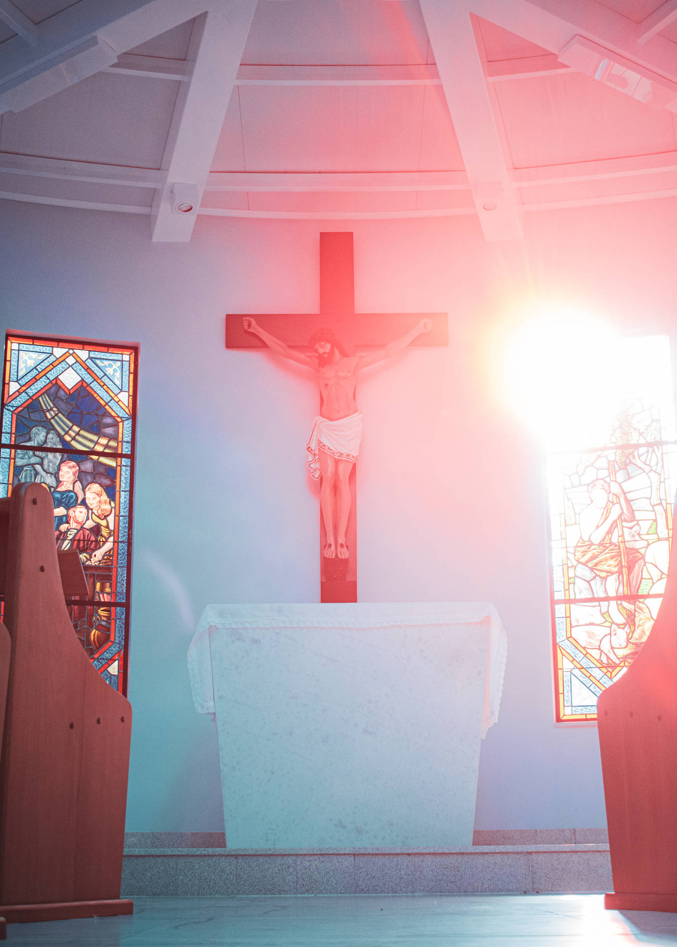 Jesus On Cross Inside A Chapel Wallpaper