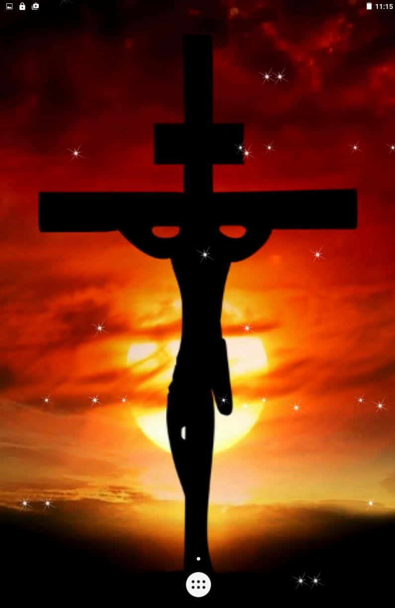 Jesu på korset med solnedgangsbilleder