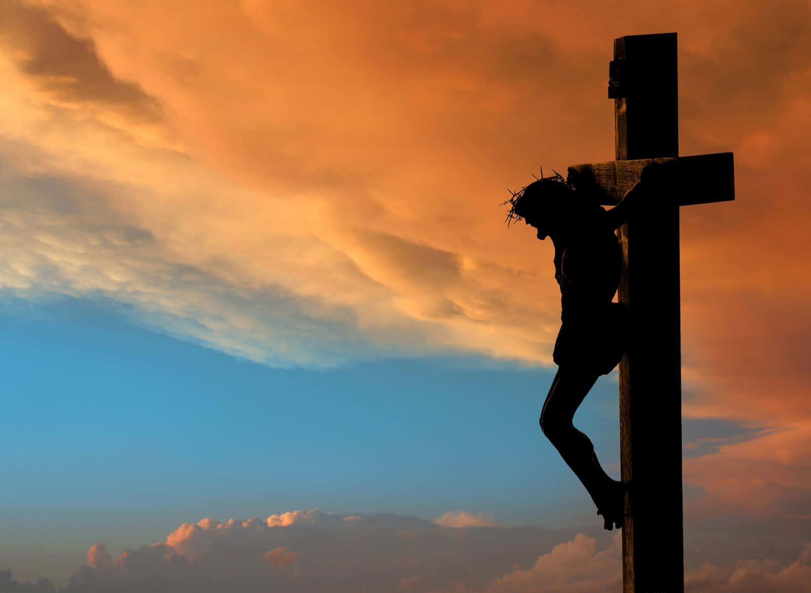 Jesus On The Cross With Orange Clouds Picture