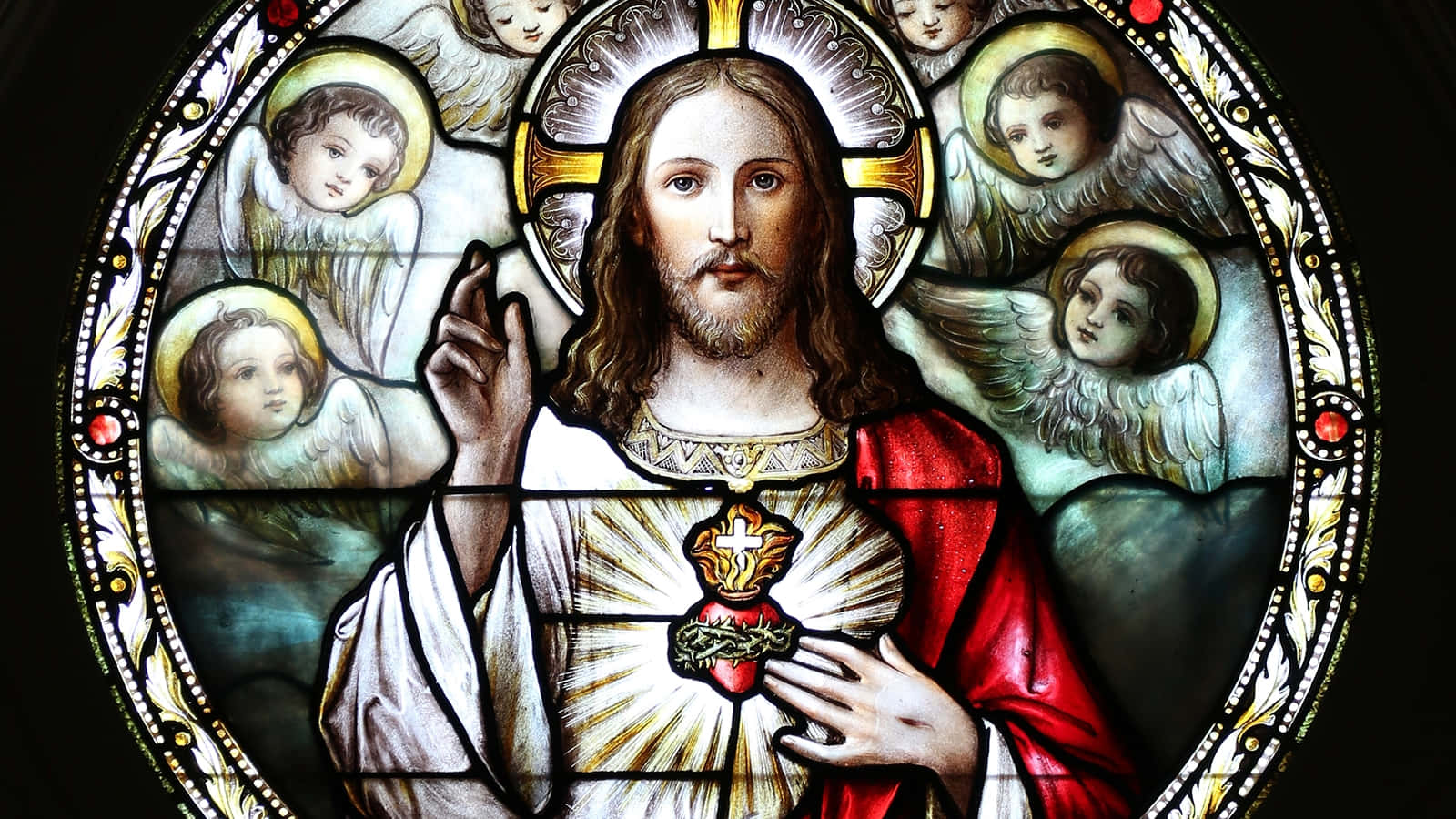 Jesuskristus Fönsterbild Av Glasmålningar.