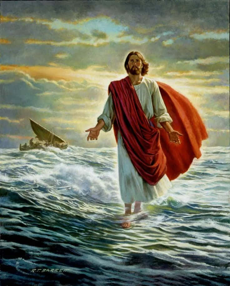 Bildvon Jesus Christus, Der Auf Dem Meer Geht
