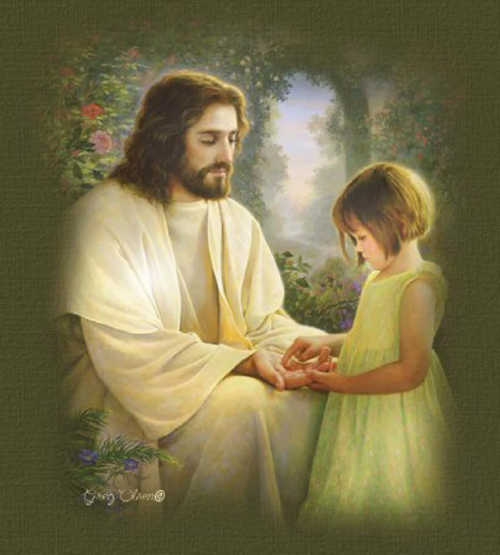 Bildvon Jesus Christus, Der Einem Kleinen Mädchen Unterrichtet.